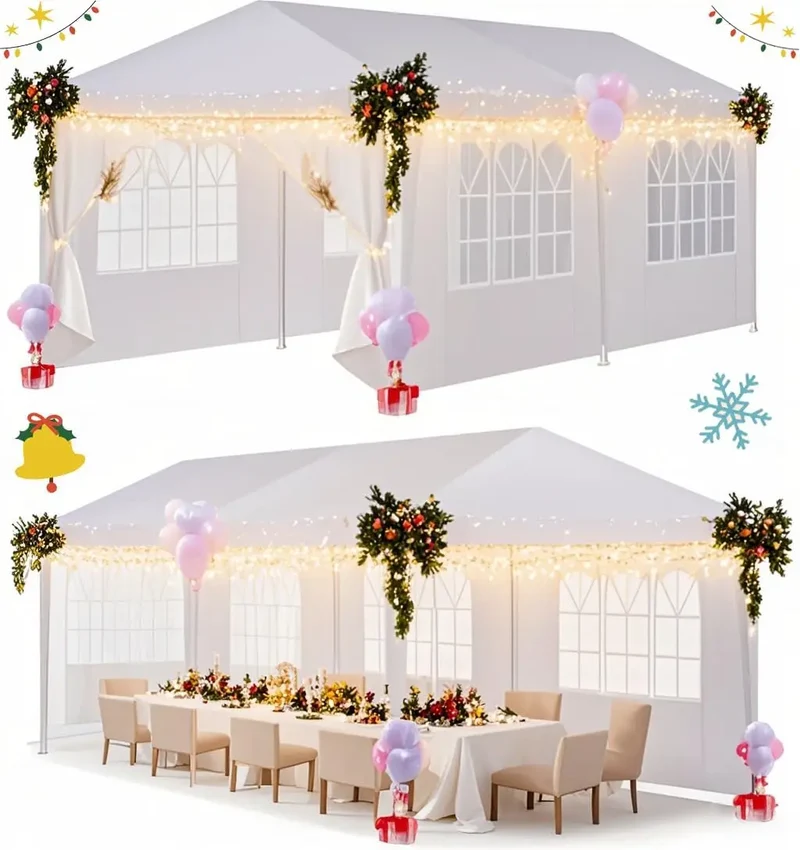 Paviljoen - Tuinpaviljoen - Partytent - Tuintent - Pop-up Kliksysteem - Stabiel - Opvouwbaar - Waterdicht - Winterbestendig - 50+UV-Bescherming - voor Tuin - Buiten - Achtertuin - 3 x 6 m - Wit