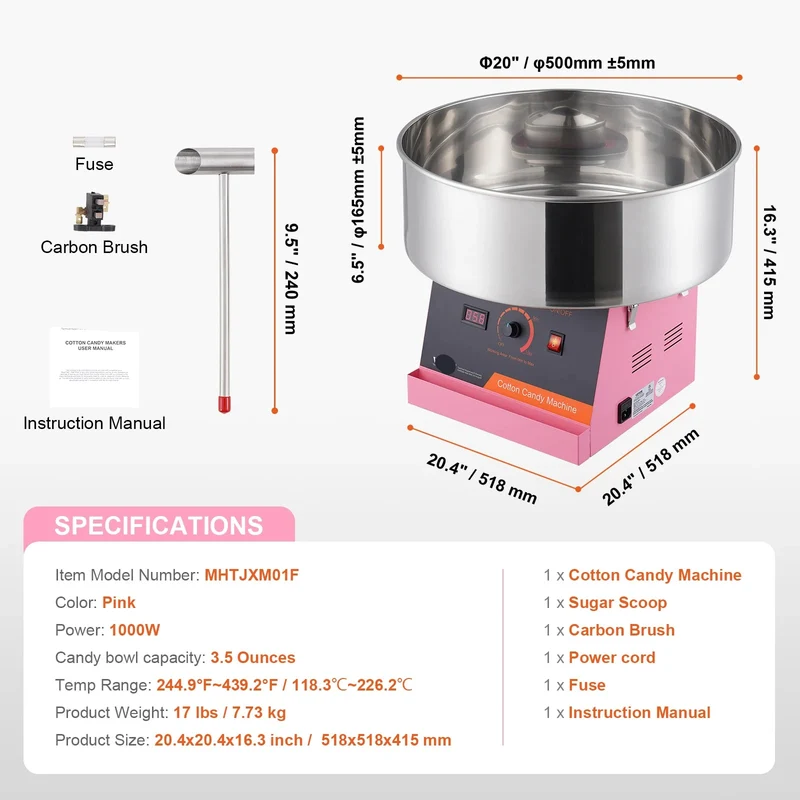 Suikerspinmachine Elektrisch - Suikerspinmachines - Mini Suikerspin - Suikerspinmaker - 1000W - RVS Kom - Instelbare Temperatuur - Suikerschep Inclusief – Voor Feest - Kermis & Evenementen - Roze