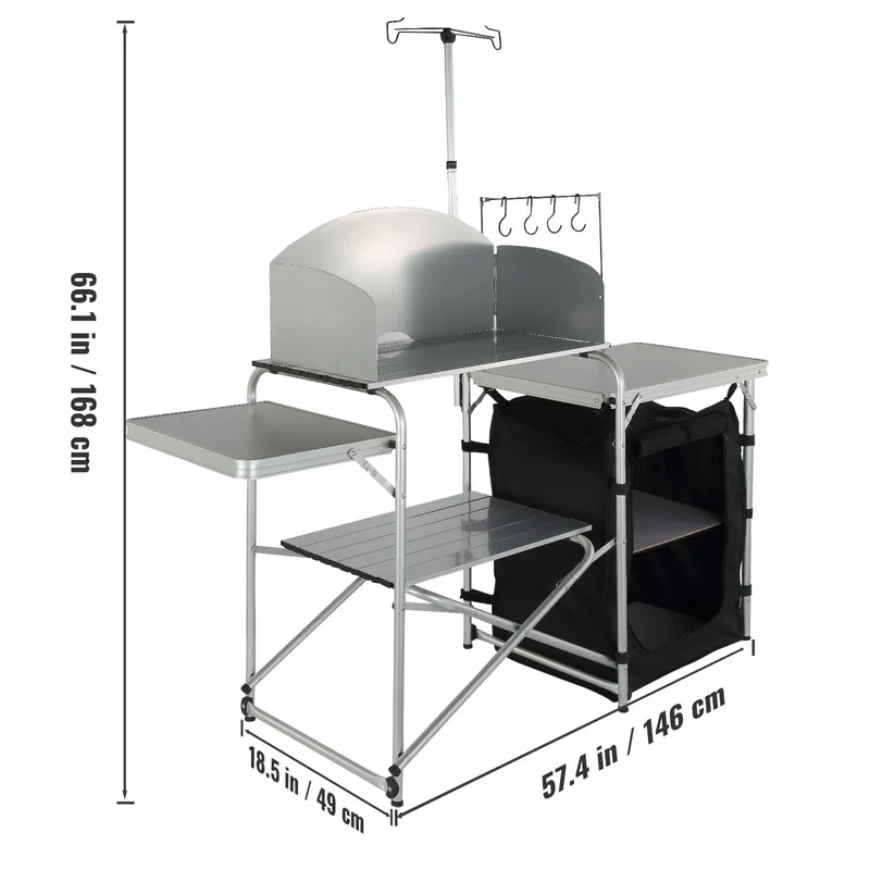 Camping Keukentafel - Camping Keuken - Kampeerkeuken - Buiten Keukentafel - Klaptafel - met Opbergkast - Kookstation - Aluminium Frame - met Opbergkast - voor BBQ - Picknick - Camping