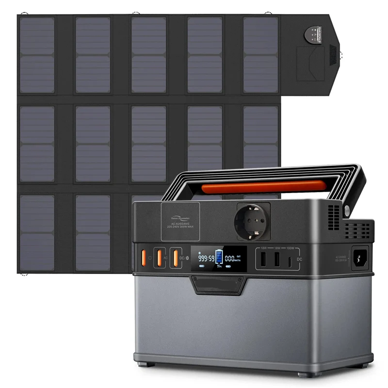 Powerstation - Generator - Aggregaat - Powerbank - Draagbare - 288Wh LiFePO4 - met 100W Opvouwbaar Zonnepaneel - voor Kamperen, Outdoor en Noodstroom