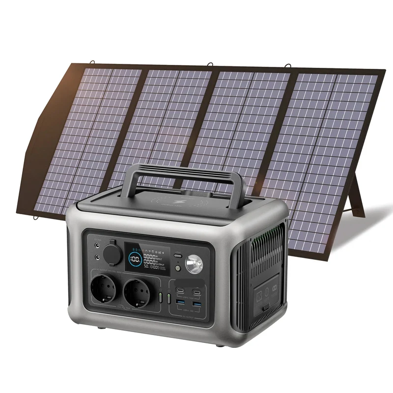 Powerstation - Generator - Aggregaat - Powerbank - Draagbare - 299Wh LiFePO4 - 600W AC Uitgang en 200W Zonnepaneel - voor Outdoor, Kamperen en Back-up Stroom