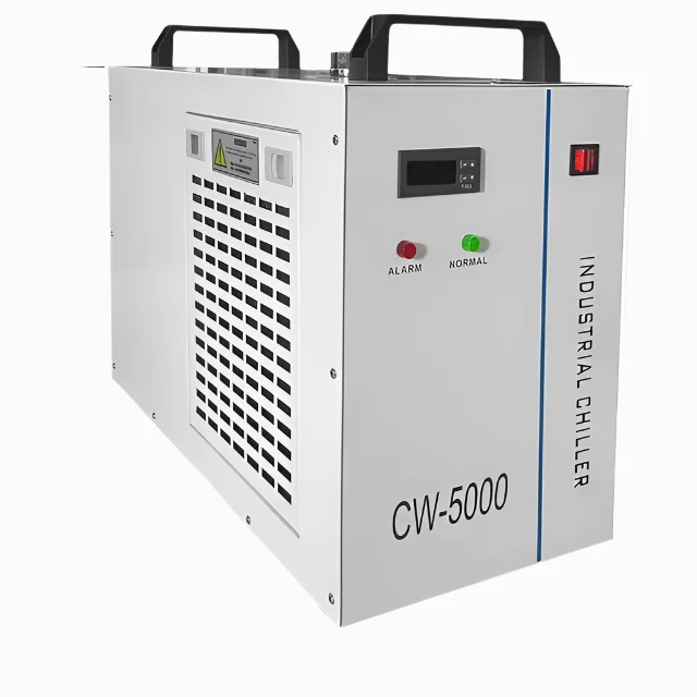 Industriële Waterkoeler - Chiller Industriële - 220V - Luchtgekoeld - 6L Capaciteit – 10L/min – Voor CO₂ Laserbuizen tot 130W - 580×290×470mm - voor Lasergraveermachine Koeling - Waterchiller met Alarmfunctie - Wit