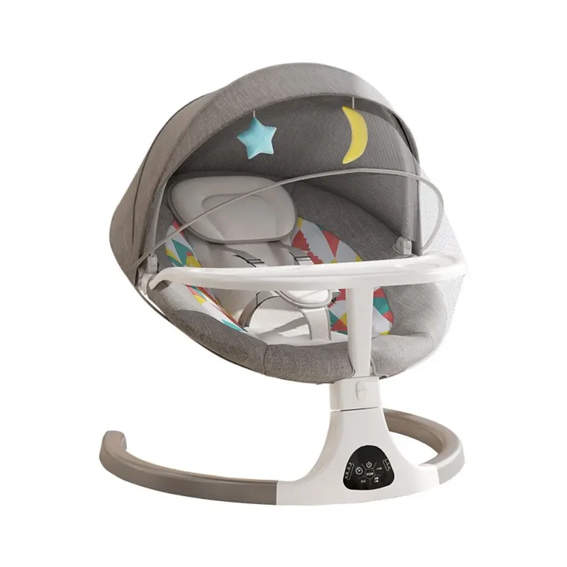 Elektrische Schommelstoel - Wiegstoel voor Baby's - Elektrische Wipstoel - Automatische Schommelstoel - voor Baby - met Vijfpunts Gordel en Afstandsbediening - Bluetooth - Grijze Tray