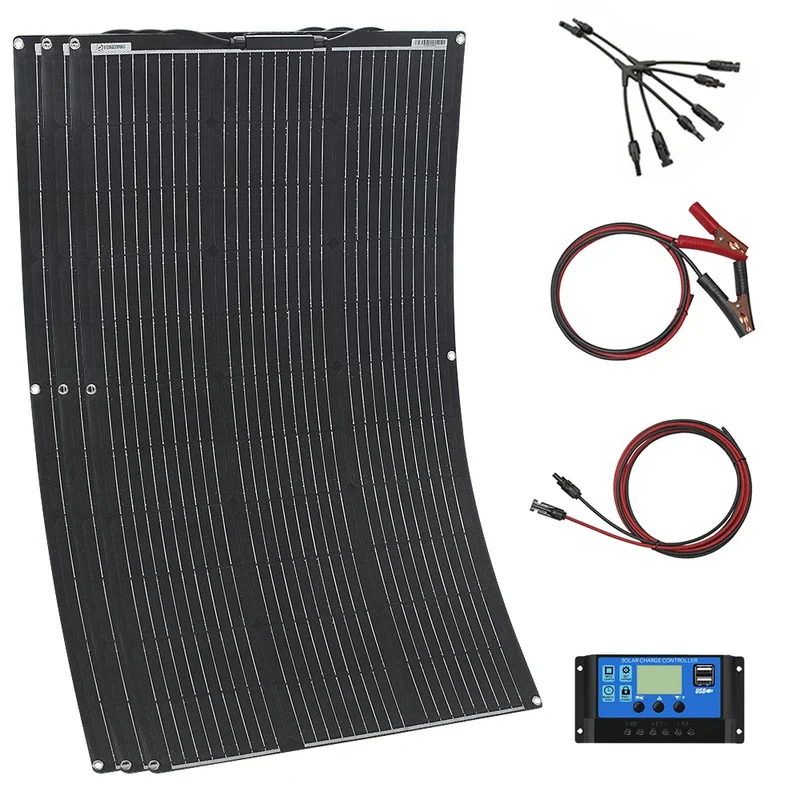 Zonnepaneel - met Zonnebatterij - Monokristallijn - Zonnepanelen - ETFE Zonnepaneel - 18V - 300W - 3 Stuks - Flexibel - Duurzaam - Waterdicht - met Zonnebatterij Oplader