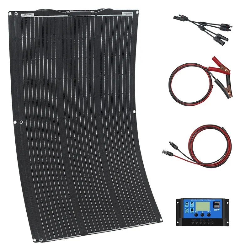 Zonnepaneel - met Zonnebatterij - Monokristallijn - Zonnepanelen - ETFE Zonnepaneel - 18V - 200W - 2 Stuks - Flexibel - Duurzaam - Waterdicht - met Zonnebatterij Oplader