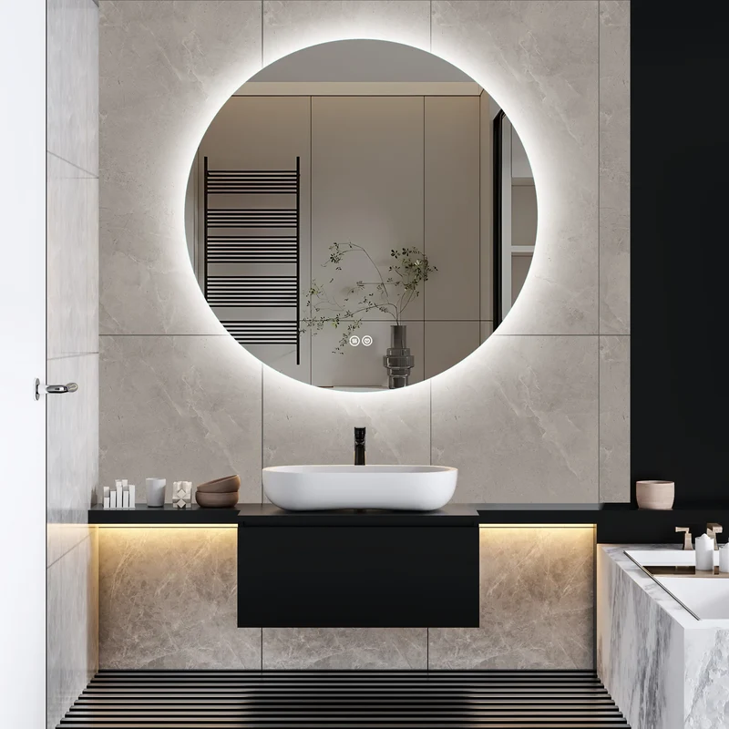 Badkamerspiegel - met LED - Wandspiegel Rond - Badkamerspiegel met Verlichting - IP44 Waterdicht - Anti-condens - Dimbaar - Backlit - 3 Lichtkleuren - Touchschakelaar - 80x80cm