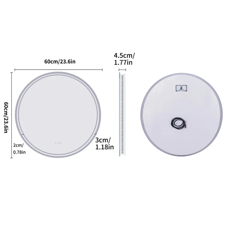 Badkamerspiegel - met LED - Wandspiegel Rond - Badkamerspiegel met Verlichting - Anti-condens - Dimbaar - Backlit - 3 Lichtkleuren - Touchschakelaar - IP44 Waterdicht - 60x60cm