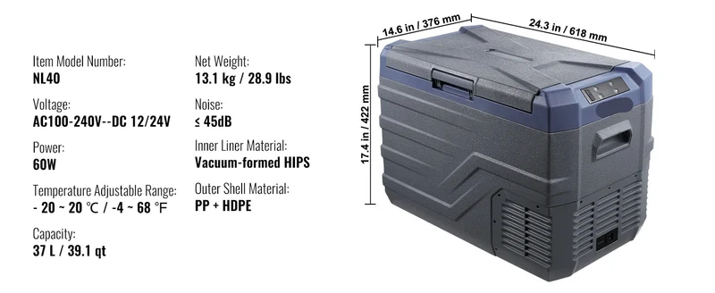 Draagbare Autokoelkast - Compressor Koelbox - Minikoelkast - Koelbox Auto - Elektrische Koelbox - Bluetooth & LCD - 12/24V DC 110-240V - Voor Auto - Camper en Boot - 13.1kg Gewicht