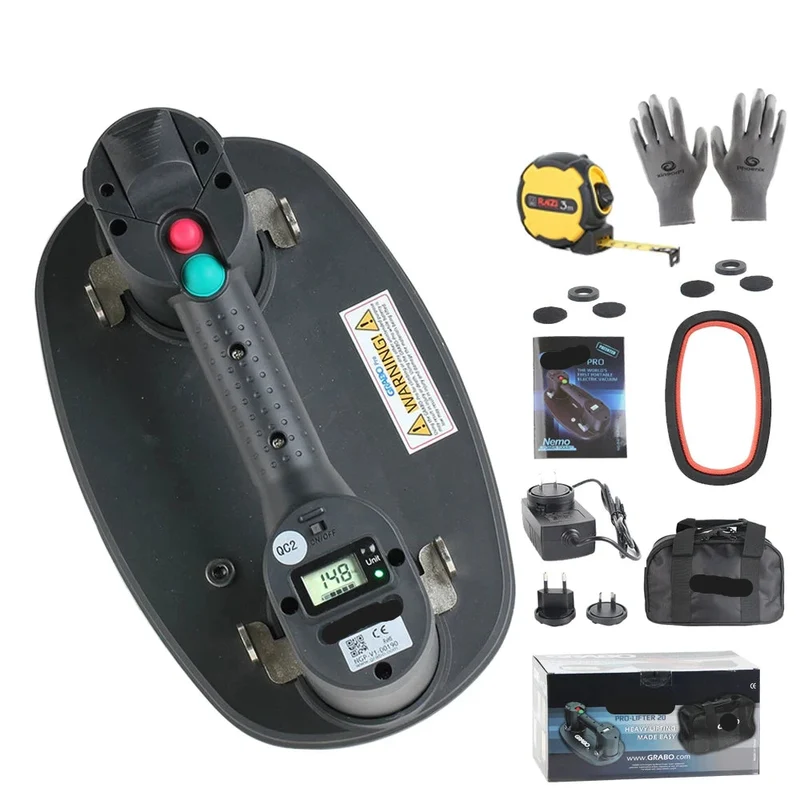 Vacuüm Zuignap Lifter - Tegellifter - Tegelzuignap - Glasdrager - Tegeltiller - Sterke Vacuüm Zuignappen - Elektrische - 170kg Draagkracht - Draagbaar - Oplaadbaar Tilhulpmiddel - LCD-scherm