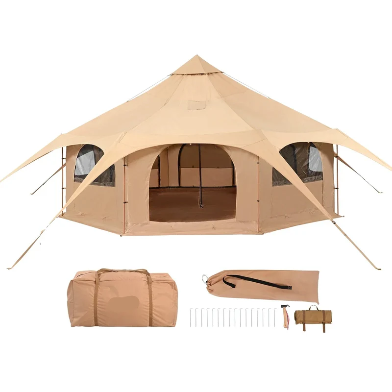 Bell Tent - Canvas - Tipi Tent - Pop up Tent - Festival Tent - 5M - Waterdichte Katoenen Tenthut met Kacheldoorvoer - Tenten - Kampeertent - Opvouwbaare - Grote Tenthut voor 6-8 Personen – Ademend – Outdoor Camping – Glamping – Jachttent