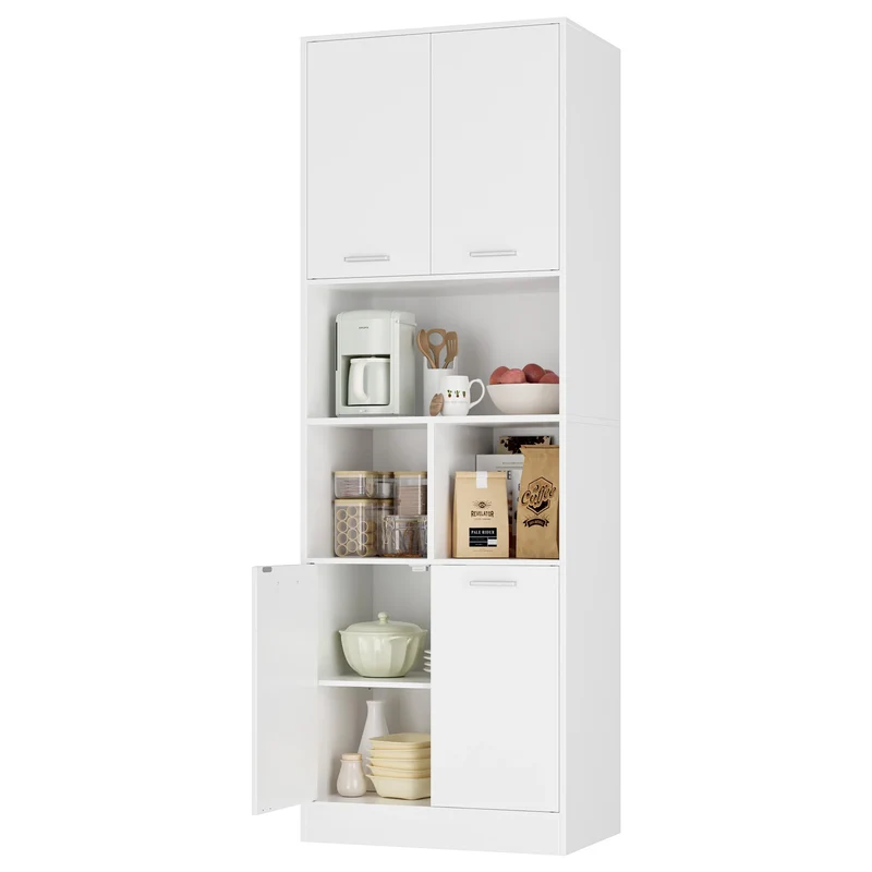 Opbergkast - Kast - Hoge Kasten - Opbergkasten - Stellingkasten - 180.5 x 60 x 40 cm - Opbergrek - Met Deuren en Open Planken - Geschikt voor Badkamer, Woonkamer, Keuken - Wit