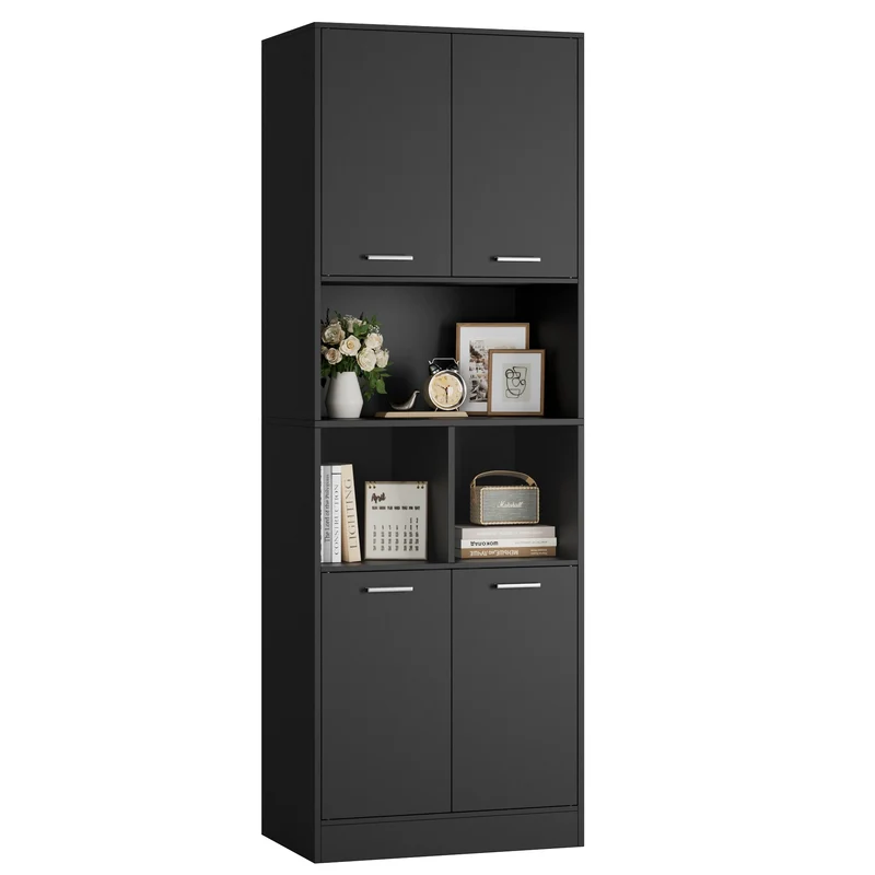 Opbergkast - Kast - Hoge Kasten - Opbergkasten - Stellingkasten - 180.5 x 60 x 40 cm - Opbergrek - Met Deuren en Open Planken - Geschikt voor Badkamer, Woonkamer, Keuken - Zwart