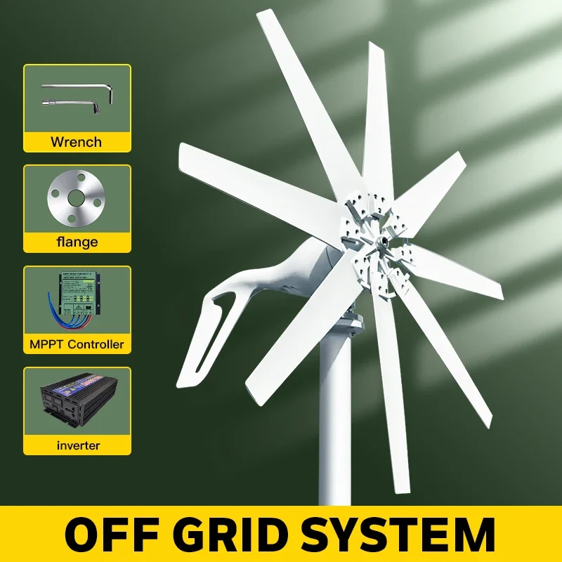 Windturbine - Windmolen - Windenergie - Windturbine Generator - 1000W - 12V - Horizontale Windmolen - met Off Grid Systeem - 3 Bladen - Energieopwekking - Voor Huis – Sterke Windkracht