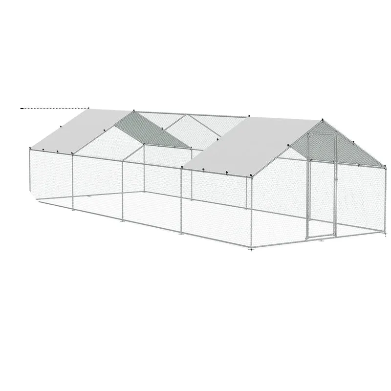 Kippenren - Kippenhokken - Kippenhok - Inloop Kippenren - Grote Metalen - 8x3x2m - met Dak - Spitsontwerp - Weerbestendige - Kippenkooi - Verzinkt Stalen Frame - met PE Net - voor Tuin - Boerderij - Eenden - Konijnen & Pluimvee