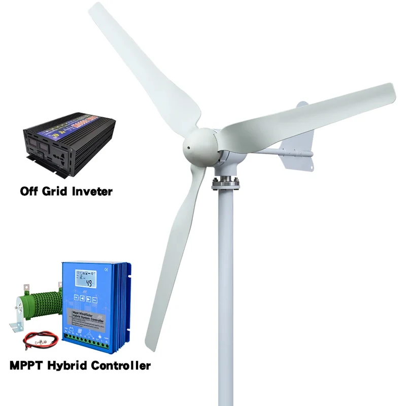 Windturbine - Windmolen - Windturbine Generator - Windenergie - Horizontale As - 4000W - 48V - Met Off Grid Systeem - 3 Messen - Stille en Efficiënte Energieoplossing - voor Thuisgebruik en Autonome Installaties