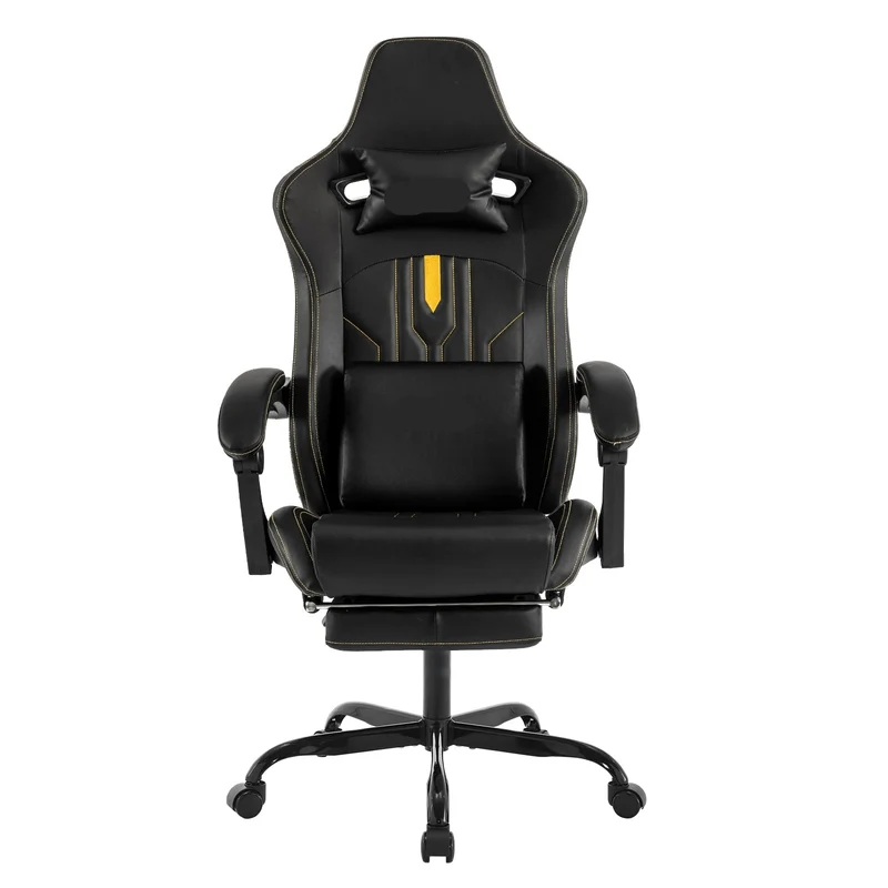 Gaming Stoel - Gamestoel - Bureaustoel - Computerstoel - Ergonomische Gaming Chair - PU Leder Bureaustoel - met Nekkussen & Verstelbaar Rugkussen - Met beensteun - voor Comfortabel Gamen en Werken - Zwart