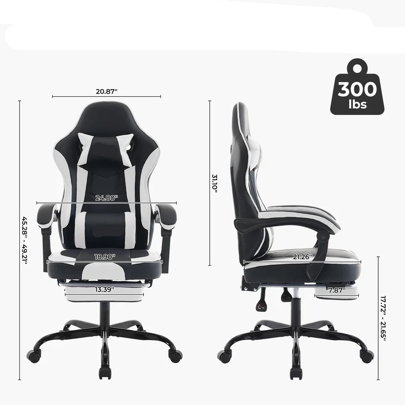 Gaming Stoel - Gamestoel - Bureaustoel - Computerstoel - Ergonomische Gaming Chair -PU Lederen Bureaustoelen met Hoofdsteun & Lendensteun - voor Thuiswerk of Gamen - Zwart