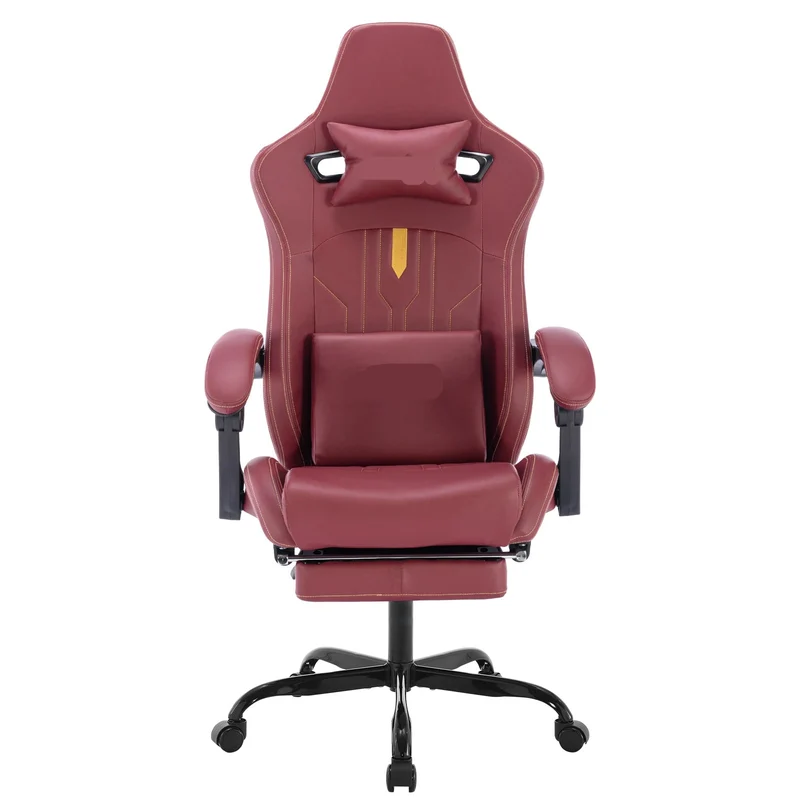 Gaming Stoel - Gamestoel - Bureaustoel - Computerstoel - Ergonomische Gaming Chair - PU Leder Bureaustoel - met Nekkussen & Verstelbaar Rugkussen - Met beensteun - voor Comfortabel Gamen en Werken - Rood-Bruin