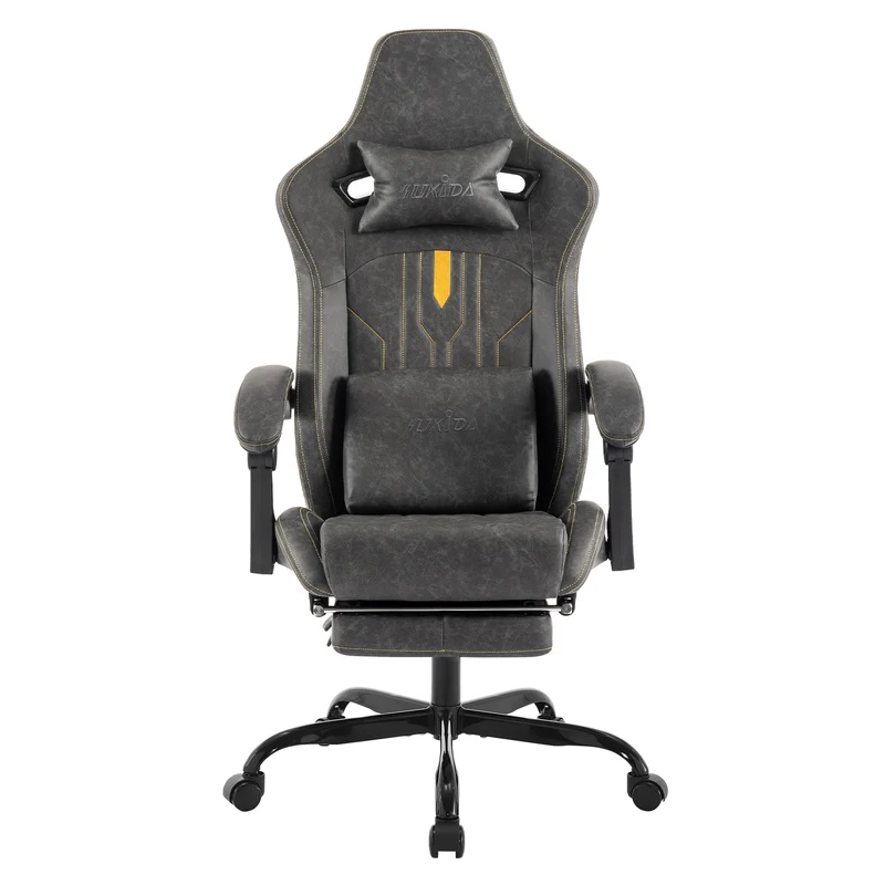 Gaming Stoel - Gamestoel - Bureaustoel - Computerstoel - Ergonomische Gaming Chair - PU Leder Bureaustoel - met Nekkussen & Verstelbaar Rugkussen - Met beensteun - voor Comfortabel Gamen en Werken - Grijs
