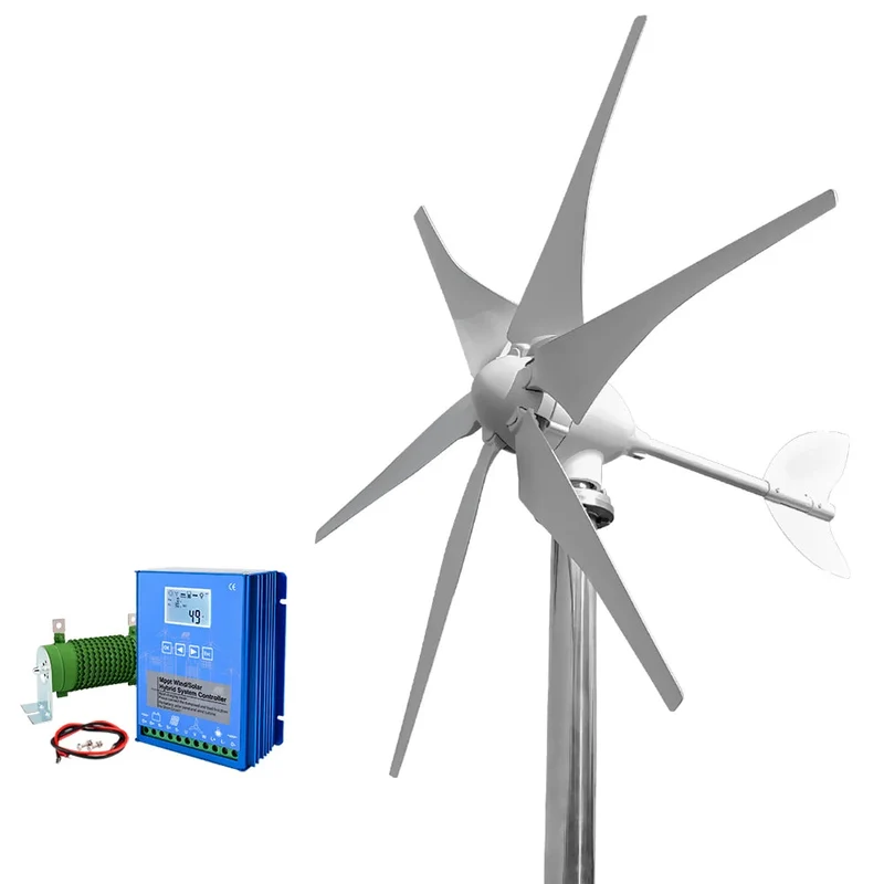 Windturbine - Windmolen - Windturbine Generator - Windenergie - 5000W - 24V - met LCD Hybird Control - 6 Messen - Stille en Efficiënte Energieoplossing - voor Thuisgebruik