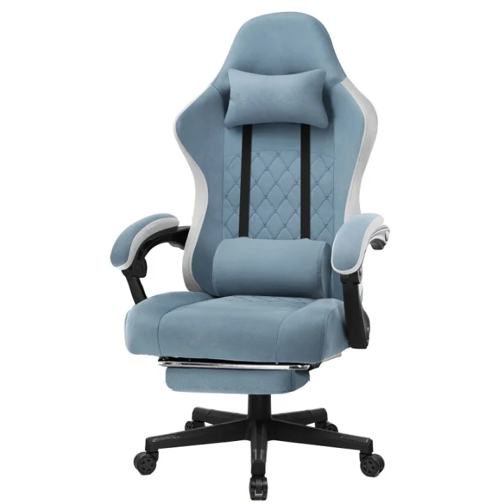 Gaming Stoel - Bureaustoel - Swivel Stoel - met Voetsteun - Hoofdsteun - Verstelbare - Rugleuning - Lendenkussen - Ergonomische - Draaibare - 55 x 50 x 130 cm - Lichtblauw