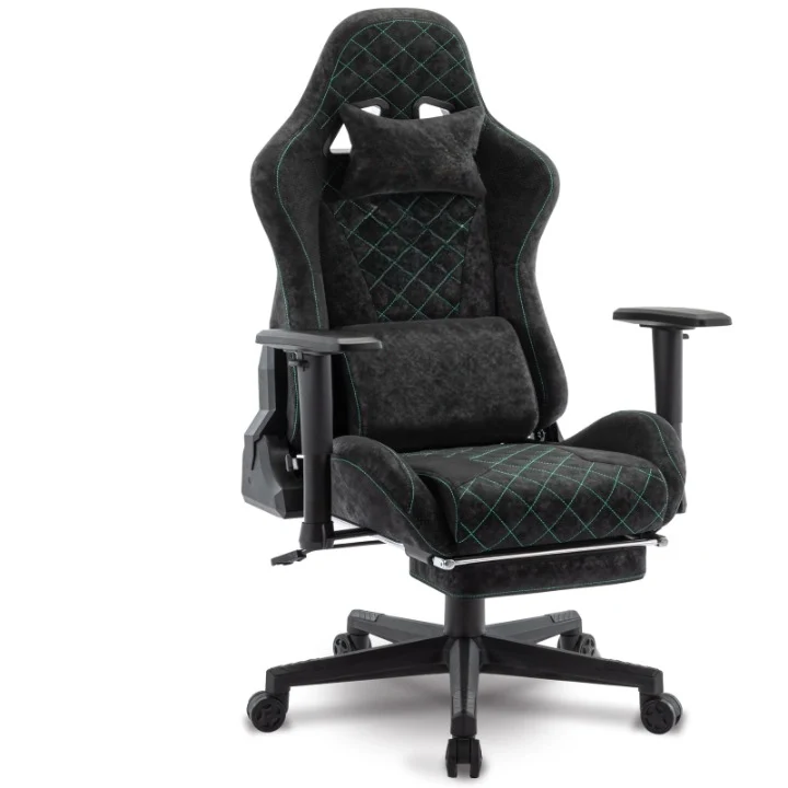 Gaming Stoel - Bureaustoel - Swivel Stoel - met Voetsteun - Verstelbare - Rugleuning - Lendenkussen - Racing Chair Stijl - Ergonomische - Draaibare - 47 x 47 x 135 cm - Zwart
