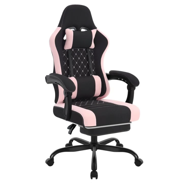 Gaming Stoel - Massage Gaming Stoel - Bureaustoel - Swivel Stoel - met Voetsteun - Hoofdsteun - Verstelbare - Rugleuning - Lendenkussen - Ergonomische - Draaibare - 70 x 70 x 127 cm - Zwart & Roze