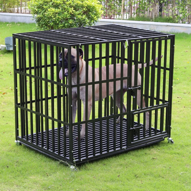 Hondenbench - Hondenkooi - Hondenkrat - Kennelbox - met Wielen - Afneembare Lade - Zwaare - Stevig - 3 Deuren Sloten - Gewichtscapaciteit 100 kg - Metaal - XXL - 117 x 84 x 96.5 cm - Zwart