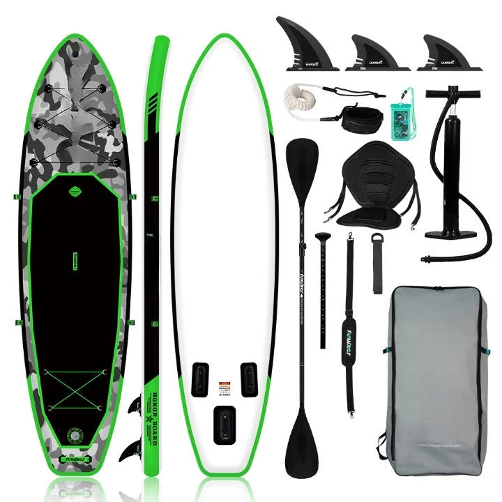 Supboard - Paddle Board - Peddelplank - Surfplank - Opblaasbaar - met Zitje - Inc. Rugzak - Peddel - Handpomp - Reparatieset - Leiband - Vinnen - Handleiding - Waterdichte Tas - 330 × 84 × 15 cm - Groen