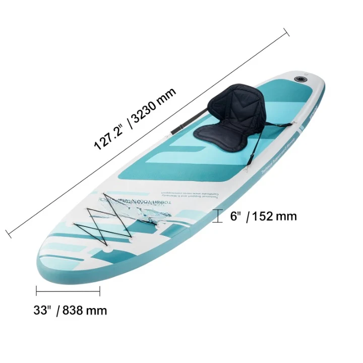 Supboard - Paddle Board - Peddelplank - Surfplank - Opblaasbaar - met Zitje - Inc. Klittenbandsluiting - Voor - Bevestigingspunten - Peddel - Vin - Reparatieset - Stoel - Handpomp - Waterdichte Telefoonhoes - Draagtas - 323 x 83.8 x 15.2 cm - Turkoois