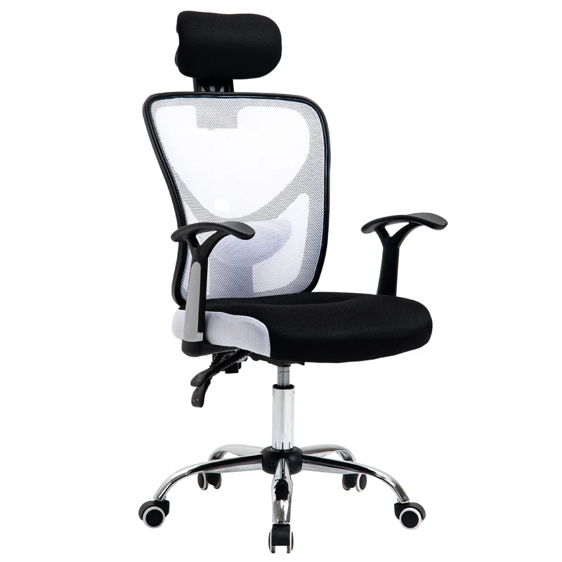 Bureaustoel - Swivel Stoel - met Voetsteun - Hoofdsteun - Verstelbare - Rugleuning - Lendenkussen - Ergonomische - Draaibare - 62 x 67 x 118 cm - Zwart & Wit