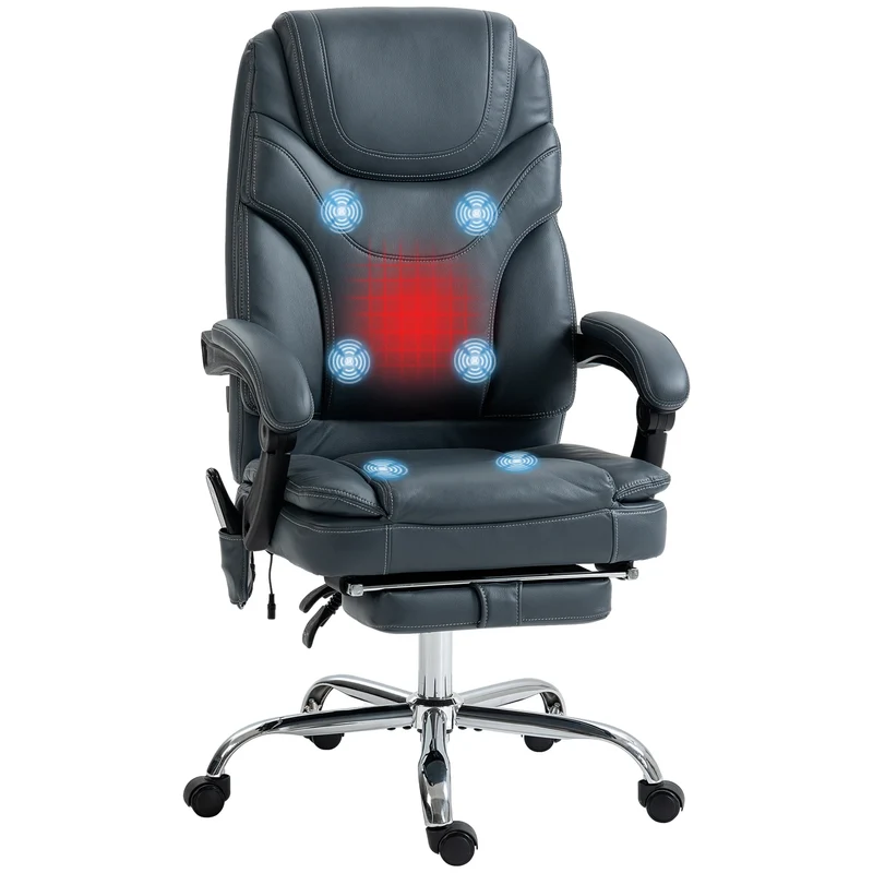 Massage Gaming Stoel - Bureaustoel - Swivel Stoel - met Voetsteun - Hoofdsteun - Verstelbare - Rugleuning - 6-puntsmassage - Ergonomische - Draaibare - 62 x 67 x 113-121 cm - Grijs
