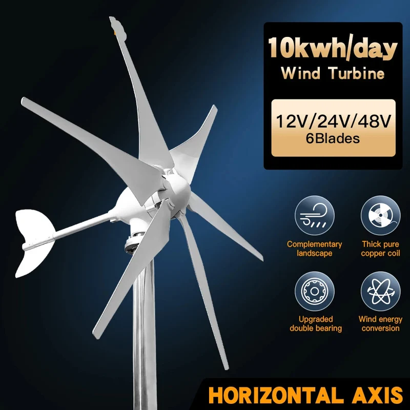 Windturbine - Windmolen - Windturbine Generator - Windenergie - 3000W - 12V - met Zonne-energiesysteem - Duurzame en Stille Oplossing - voor Huishoudens en Off Grid Toepassingen