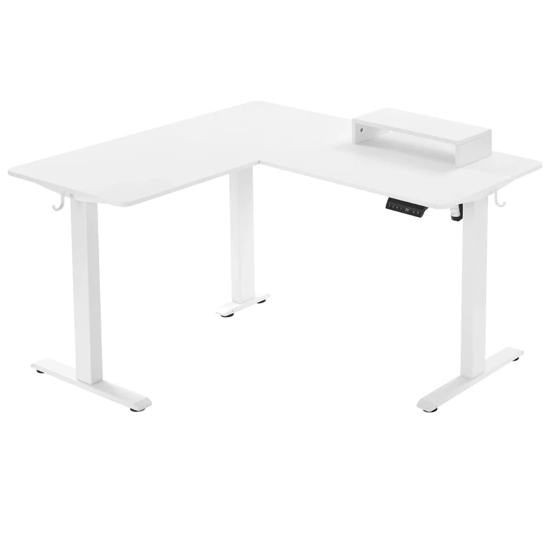 Elektrisch Sta-bureau - Hefbureau - Hoektafel - Monitorstandaard - L-vormig - Verstelbaar - met USB-oplaadpoort - 4 Geheugenregelaars - voor Thuiskantoor - 25 mm/s - 50dB - Wit
