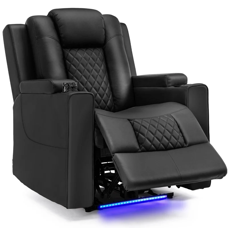 Elektrische Relaxstoel - Relaxstoelen - Massagestoel - Loungestoel - met Massagefunctie - en LED - Verstelbare TV Stoel - Loungebank - voor Woonkamer of Slaapkamer – Kunstleer - Zwart