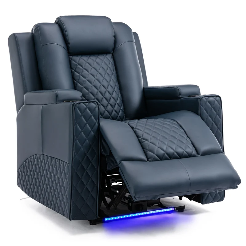 Elektrische Relaxstoel - Relaxstoelen - Massagestoel - Loungestoel - met Massagefunctie - en LED - Verstelbare TV Stoel - Loungebank - voor Woonkamer of Slaapkamer – Kunstleer - Blauw