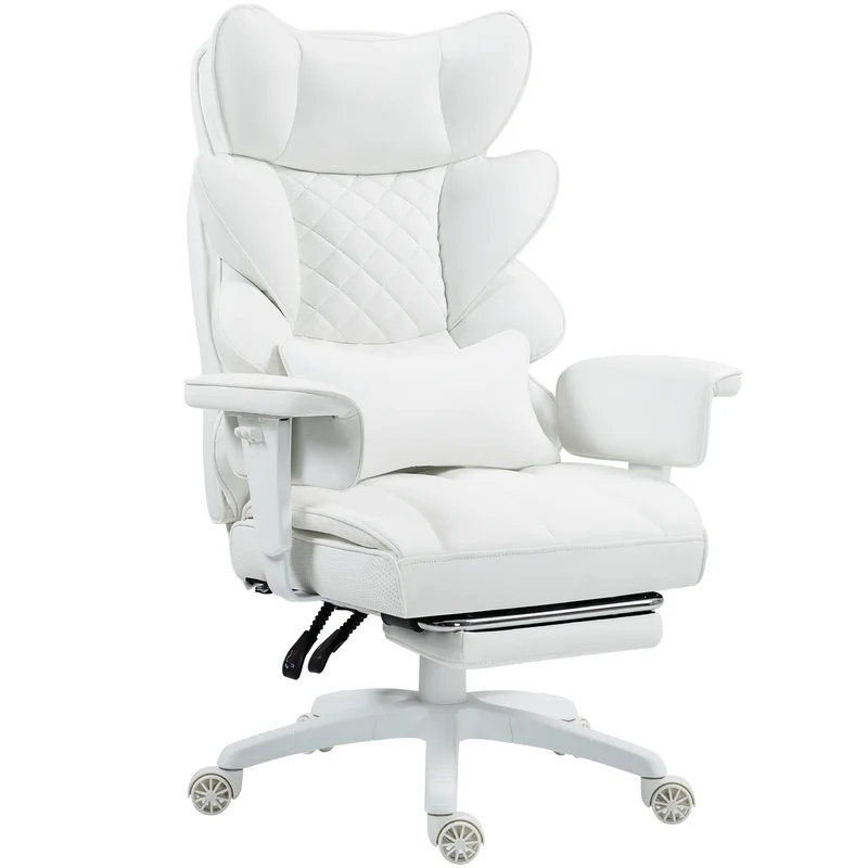 Ergonomische Bureaustoel - Loungestoel - Gamingstoel - met Pocketvering - en Lendensteun - Verstelbare Hoge Rugleuning - Comfortabele Kantoorstoel - met Armleuningen - Draai- en Roldesign - Voor Gaming & Thuiswerken - Wit