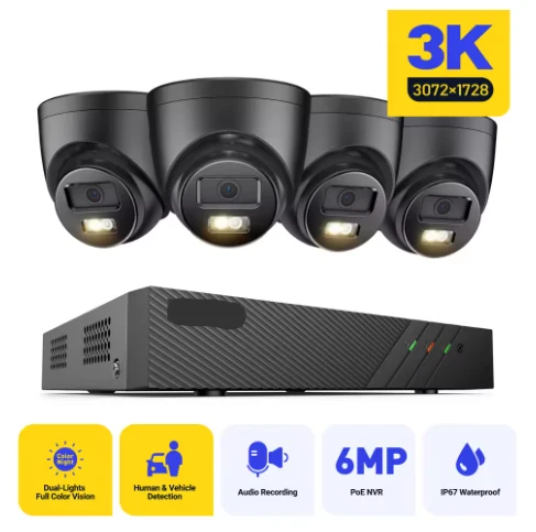 Beveiligingscamera - Camerabewaking - Beveiligingscamerasysteem - 8 Kanalen - 4K CCTV Systeem - IP Camera met Geluid - PoE IP Camera - Nachtzicht - 4 Camera's - voor Binnen en Buiten - Ingebouwde HDD: Geen