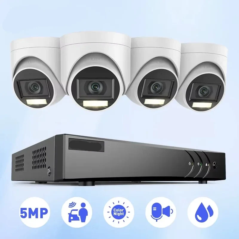 Beveiligingscamerasysteem - Camerabewaking - Beveiligingscamera - 8 Kanaals - Waterdichte Dome - Camera’s Nachtzicht - Audiomicrofoon - 4 Camera's - voor Binnen en Buiten - Ingebouwde HDD: 4T