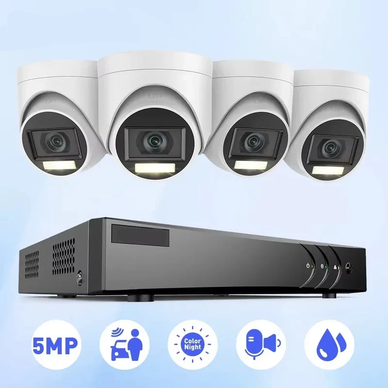 Beveiligingscamerasysteem - Camerabewaking - Beveiligingscamera - 8 Kanaals - Waterdichte Dome - Camera’s Nachtzicht - Audiomicrofoon - 4 Camera's - voor Binnen en Buiten - Ingebouwde HDD: 2T