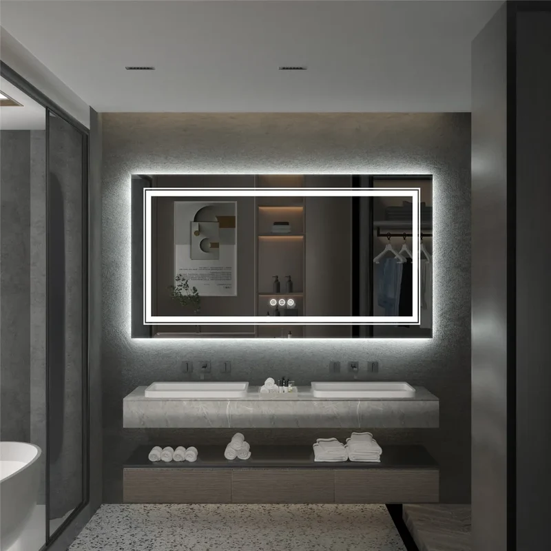 Badkamerspiegel - met LED - Spiegel - Smart Spiegel - Badkamerspiegel met Verlichting - Anti-fog - Dimbaar - 3 Lichtkleuren - Touch Sensor - Verlichte Wandspiegel - Waterdicht - 120x60cm