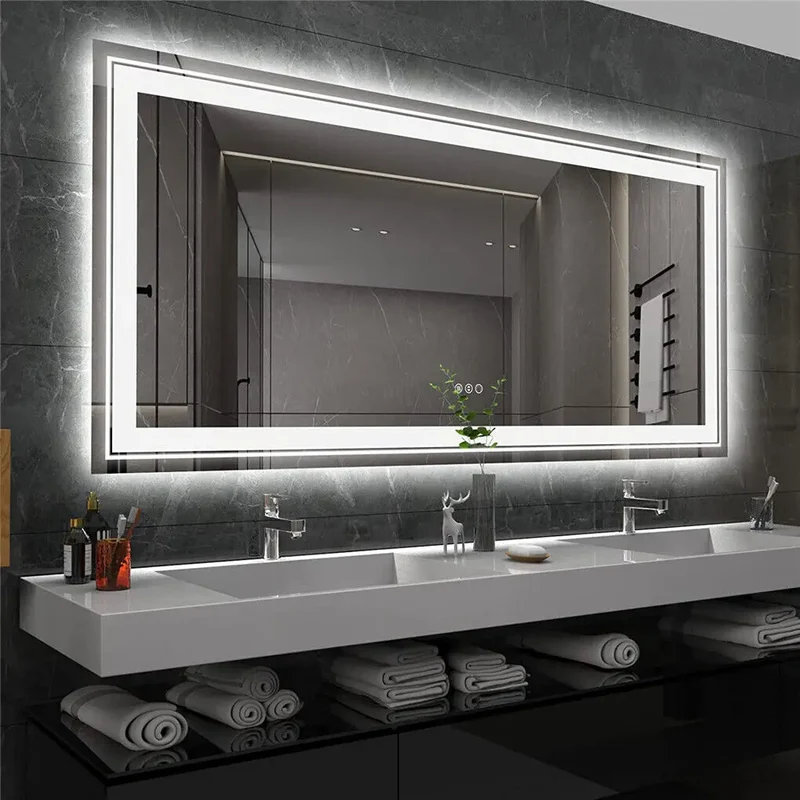 Badkamerspiegel - met LED - Spiegel - Smart Spiegel - Badkamerspiegel met Verlichting - Anti-fog - Dimbaar - 3 Lichtkleuren - Touch Sensor - Verlichte Wandspiegel - Waterdicht - 160x80cm