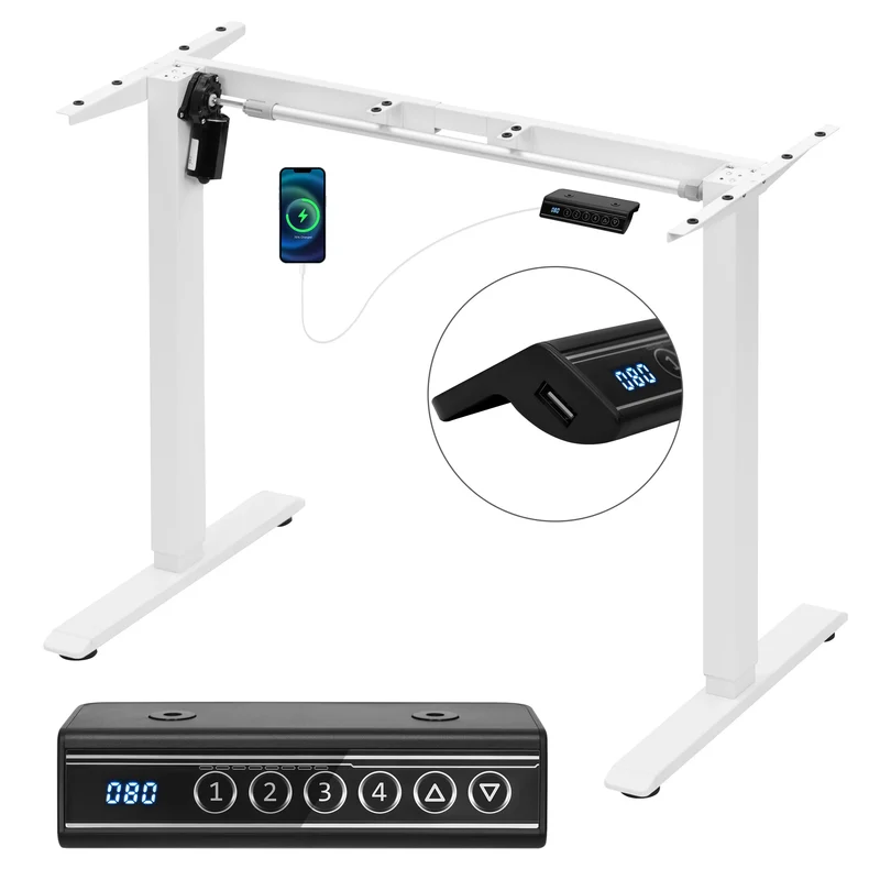 Bureauframe - Elektrisch Sta-bureaubeugel - Hefbureauframe - Verstelbaar - met USB-oplaadpoort - Geheugenbediening - voor Thuiskantoor - 29V - 60 x 135 x 120 cm - Wit