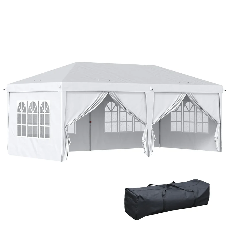 Paviljoen - Tuinpaviljoen - Partytent - Tuintent - Pop-up Kliksysteem - Stabiel - Vouwtent - met 4 Zijwanden - Opvouwbaar - Waterdicht - Winterbestendig - 50+UV-Bescherming - voor Tuin - Buiten - Achtertuin - 5.85 x 2.95 x 2.7 cm - Wit
