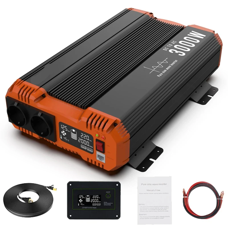 Pure Sine Wave Omvormer - Autolader - Auto stopcontact - Auto stopcontact - 24V – 3000W Continu Vermogen - DC naar AC 220V/230V 50Hz – Inverrter - Energiezuinige Stroomomzetter met Afstandsbediening