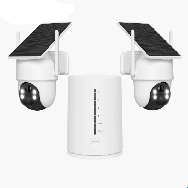 Beveiligingscamera - Camerabewaking - Draadloos - voor Buiten - 2 Stuks - 2K Ultra HD - met Zonnepaneel - Sirene-alarm - Humanoïde detectie - Tweerichtingsaudio - 4CH - NVR Recorder - Wit