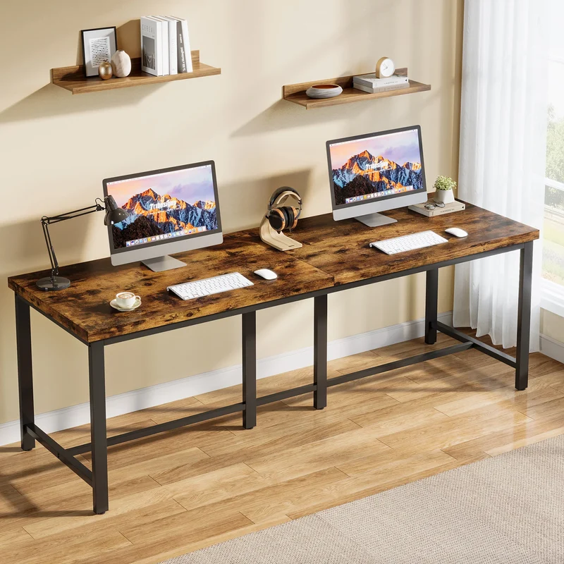 Bureau - Bureautafel - Game Bureau - 78.7" - Extra Lange Dubbele Computertafel - Werkstation voor Twee Personen – Grote Kantoor- & Studiotafel