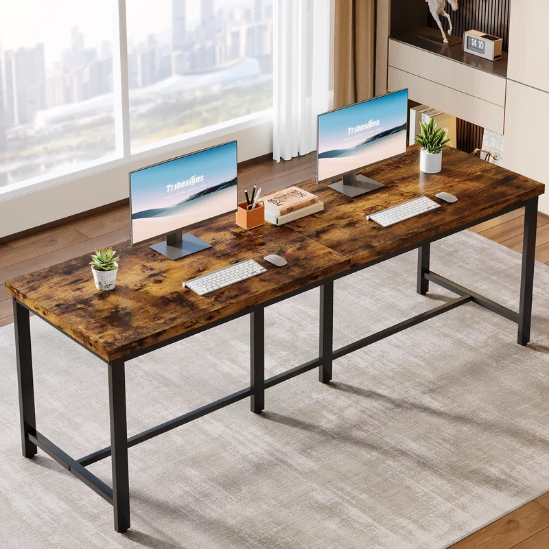 Bureau - Bureautafel - Game Bureau - 78.7" - Extra Lange Dubbele Computertafel - Werkstation voor Twee Personen – Grote Kantoor- & Studiotafel