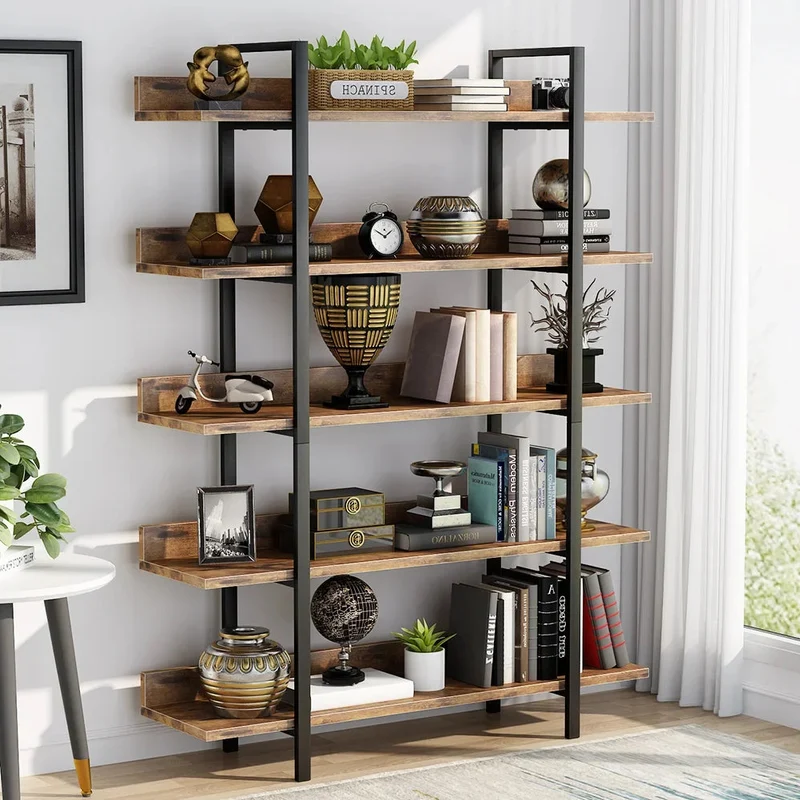 Boekenkast - Kast - Ladderkast - Wandkast - Industriële 5-Laags - met IJzeren Frame – Stabiele Opbergplank voor Boeken & Decor – Bruin