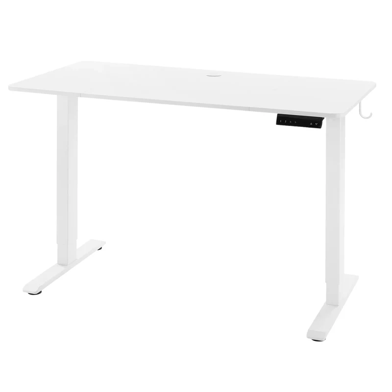Zit-Sta Bureau - Bureau - Computerbureau - Computertafel - Game Bureau - Kantoor Tafel - Elektrisch - 140x60cm - Staand Bureau - Geheugenfunctie - Hoekbureau - Kabelbeheer & Haakjes - Wit